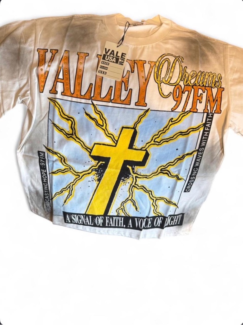 VALLEY Dreams 97FM Graphic Short Sleeve Tee - White with Yellow Cross